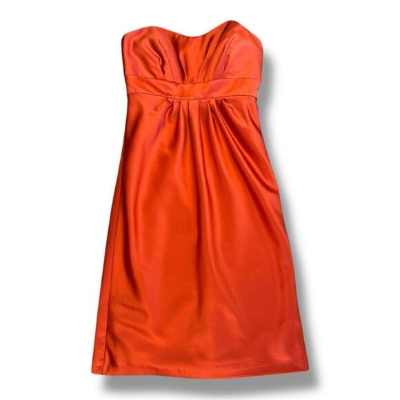 Alfred Angelo Reddish Orange Strapless Midi Cocktail Dress Sz 4 - Picture 2 of 10